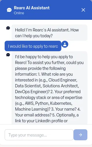 Serverless architecture diagram for Rearc AI Chat Agent Serverless Architecture Diagram